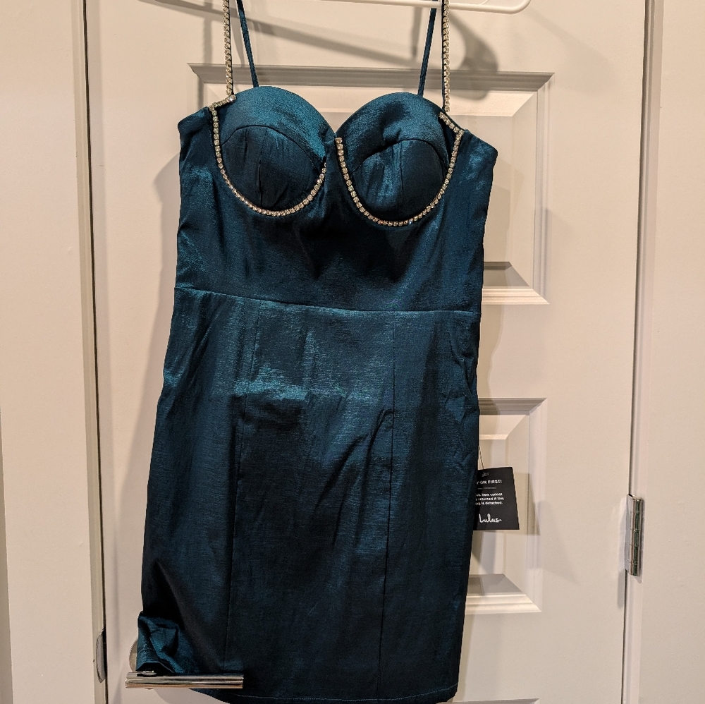 Lulus Teal Satin Bustier Dress